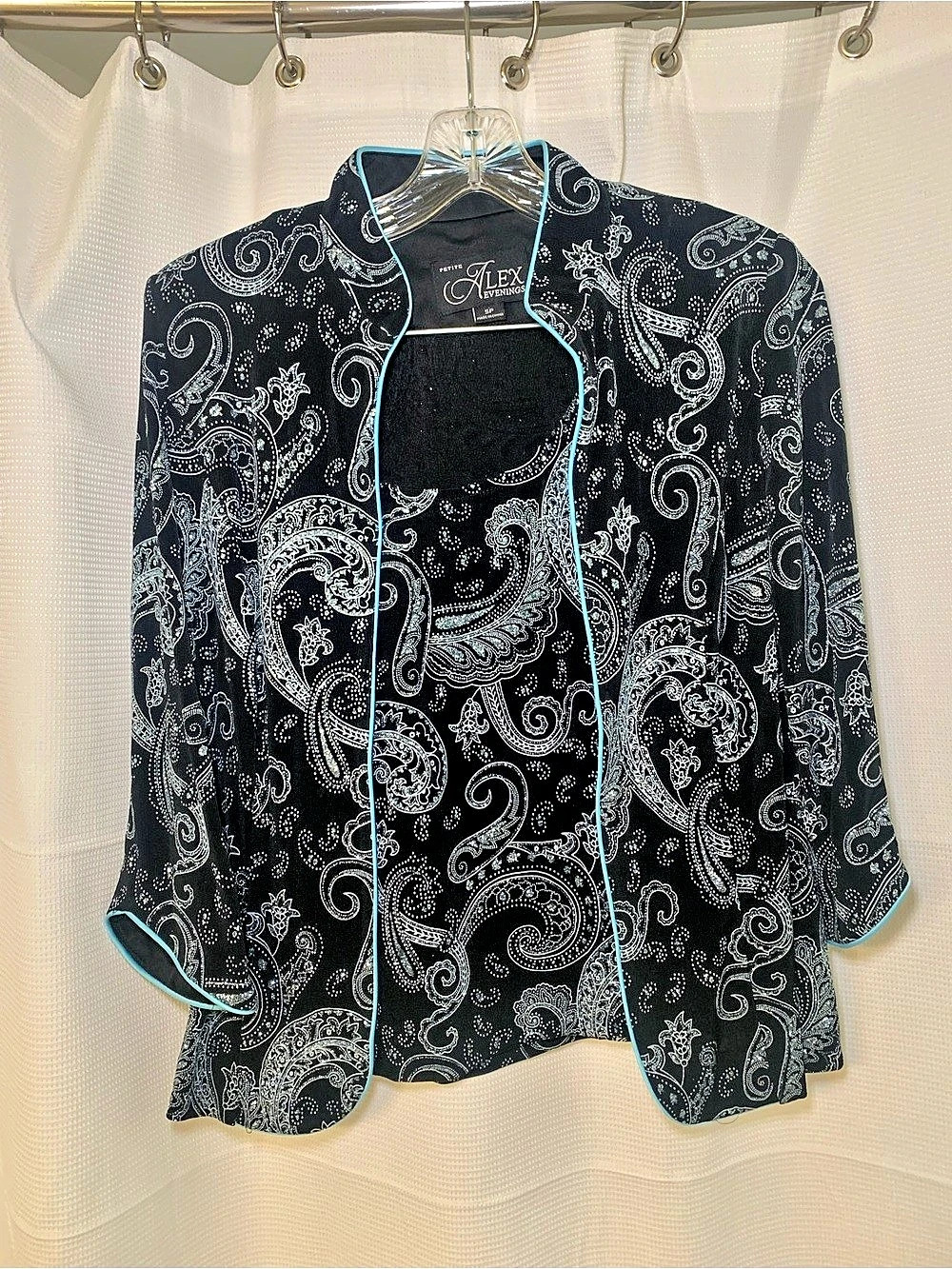 Alex Evenings Glitter Paisley Print Twinset Jacket and Tank Top Set Twinset